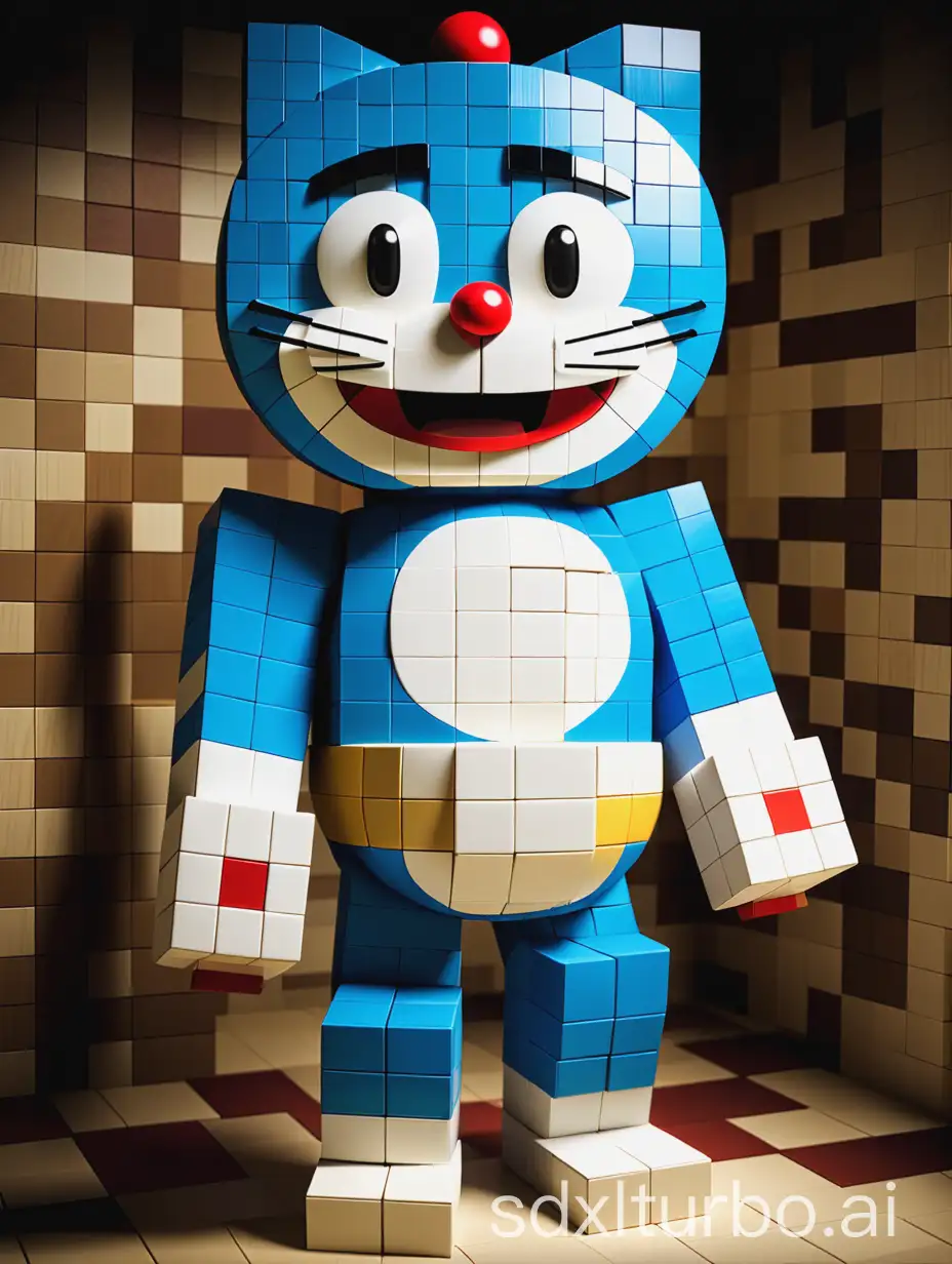 Doraemon image made of Minecraft blocks