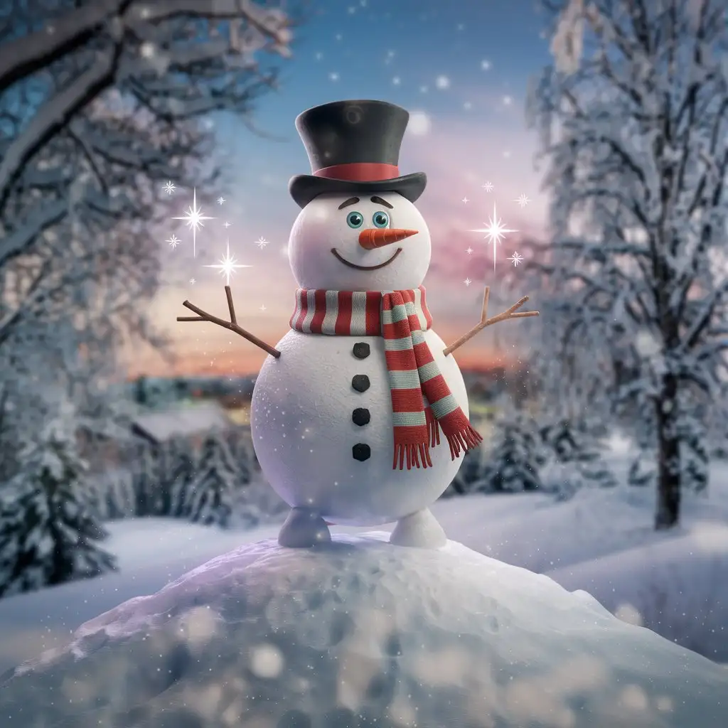 Proud-Cartoon-Bottle-on-Snow-Pile-with-3D-Animation-Effects