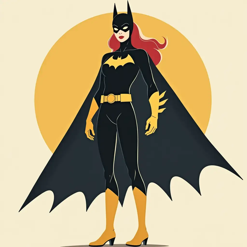 Dc comics batgirl in a minimalist vector art style, clean lines, bold shapes, simple color palette