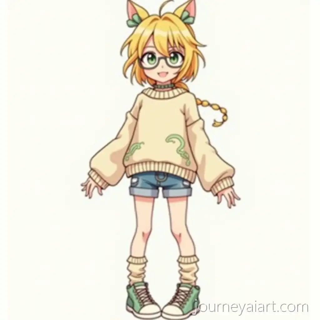 Blonde-Anime-Girl-with-Chunky-Glasses-in-Casual-Sweater-and-Jeans-Outfit