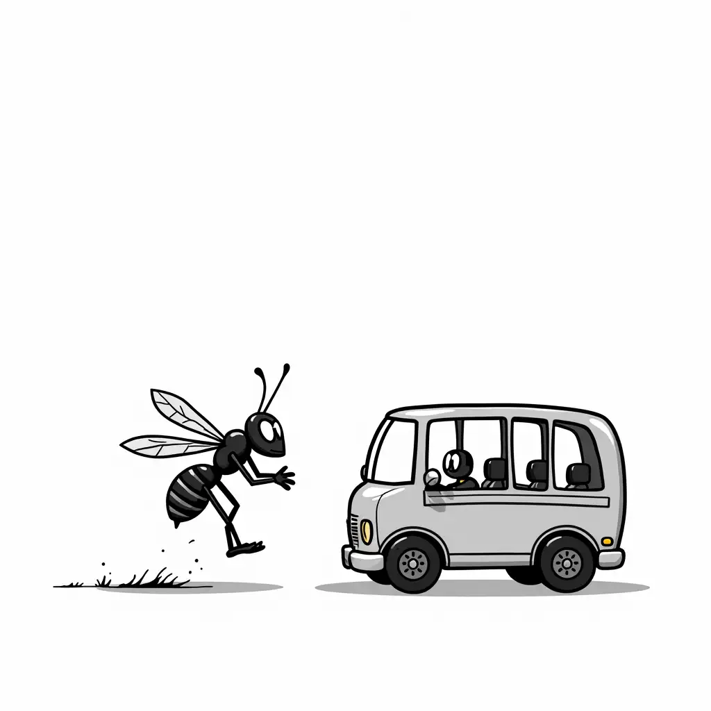 Wasp-and-Bus-Racing-in-Black-and-White-Cartoon-Style