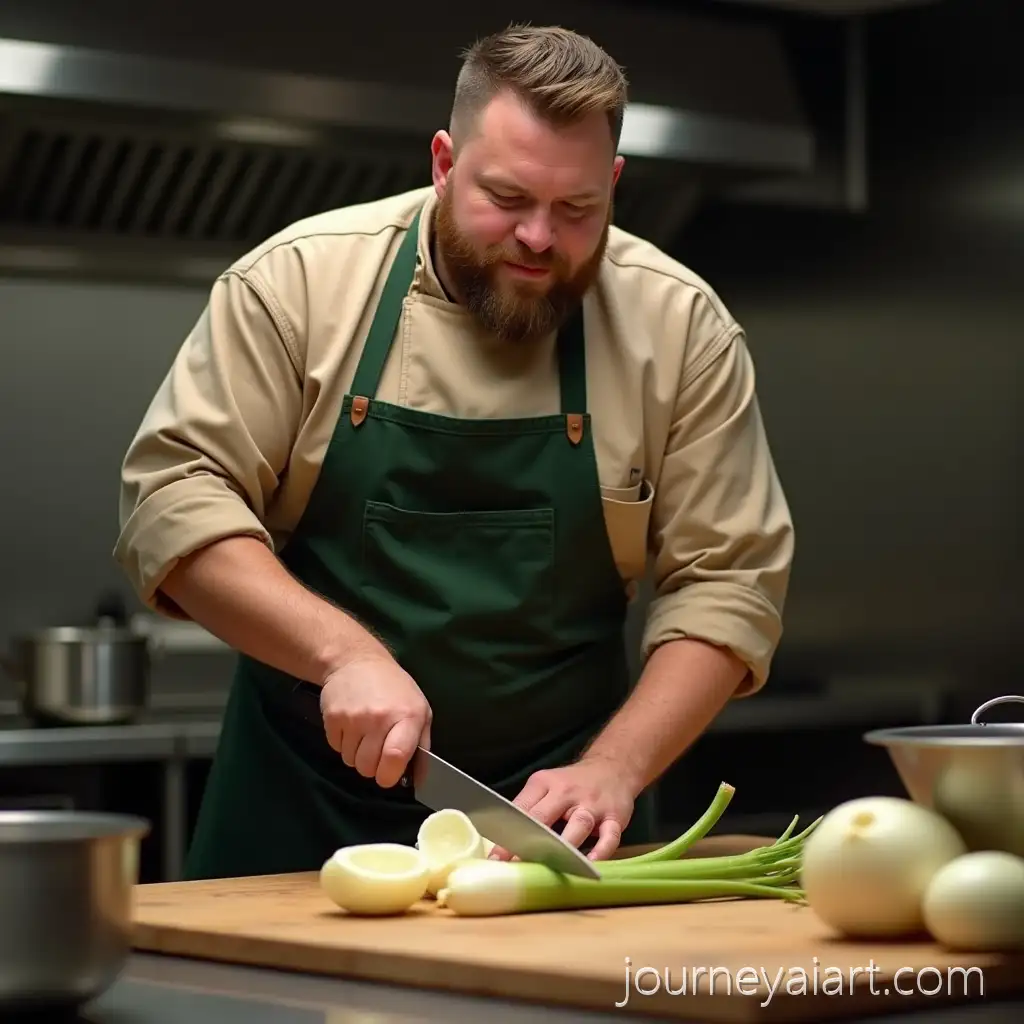 Tall-Male-Chef-with-Beard-Slicing-Daikon-in-Professional-Kitchen