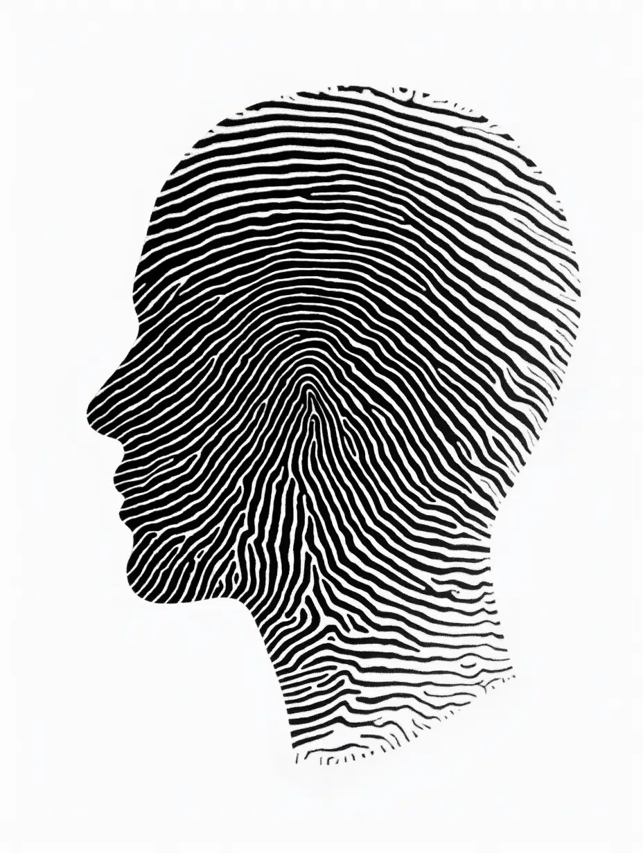 silhouette of front facing human head made out of a fingerprint