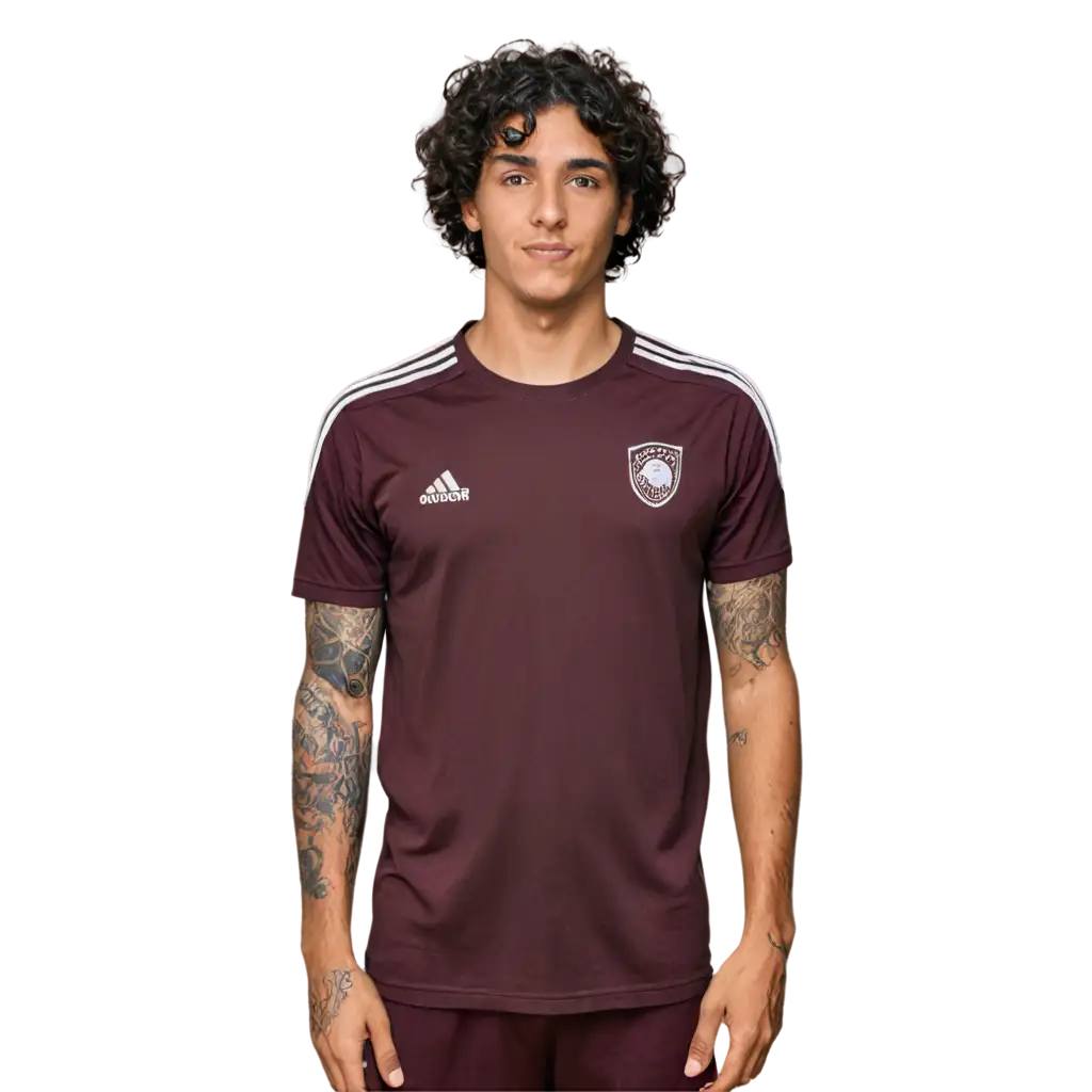 PNG-Image-of-a-20YearOld-Soccer-Player-with-Curly-Hair-Tattoos-and-Dark-Skin-in-a-Soccer-Jersey