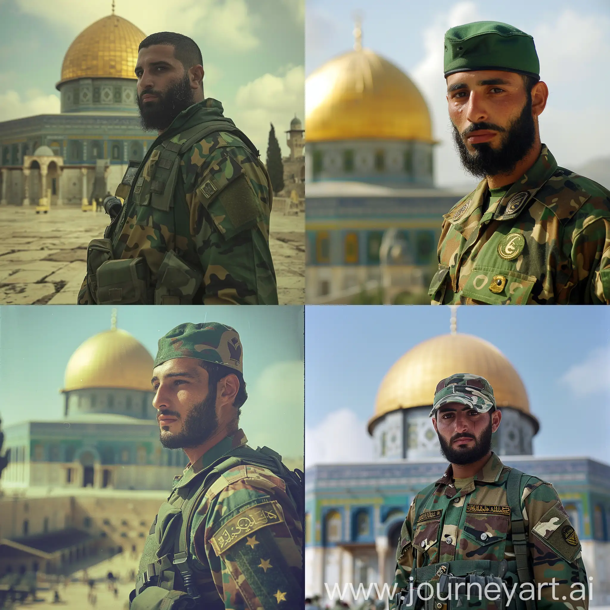 Hezbollah-Soldier-in-Green-Camouflage-with-Dome-of-the-Rock-Mosque