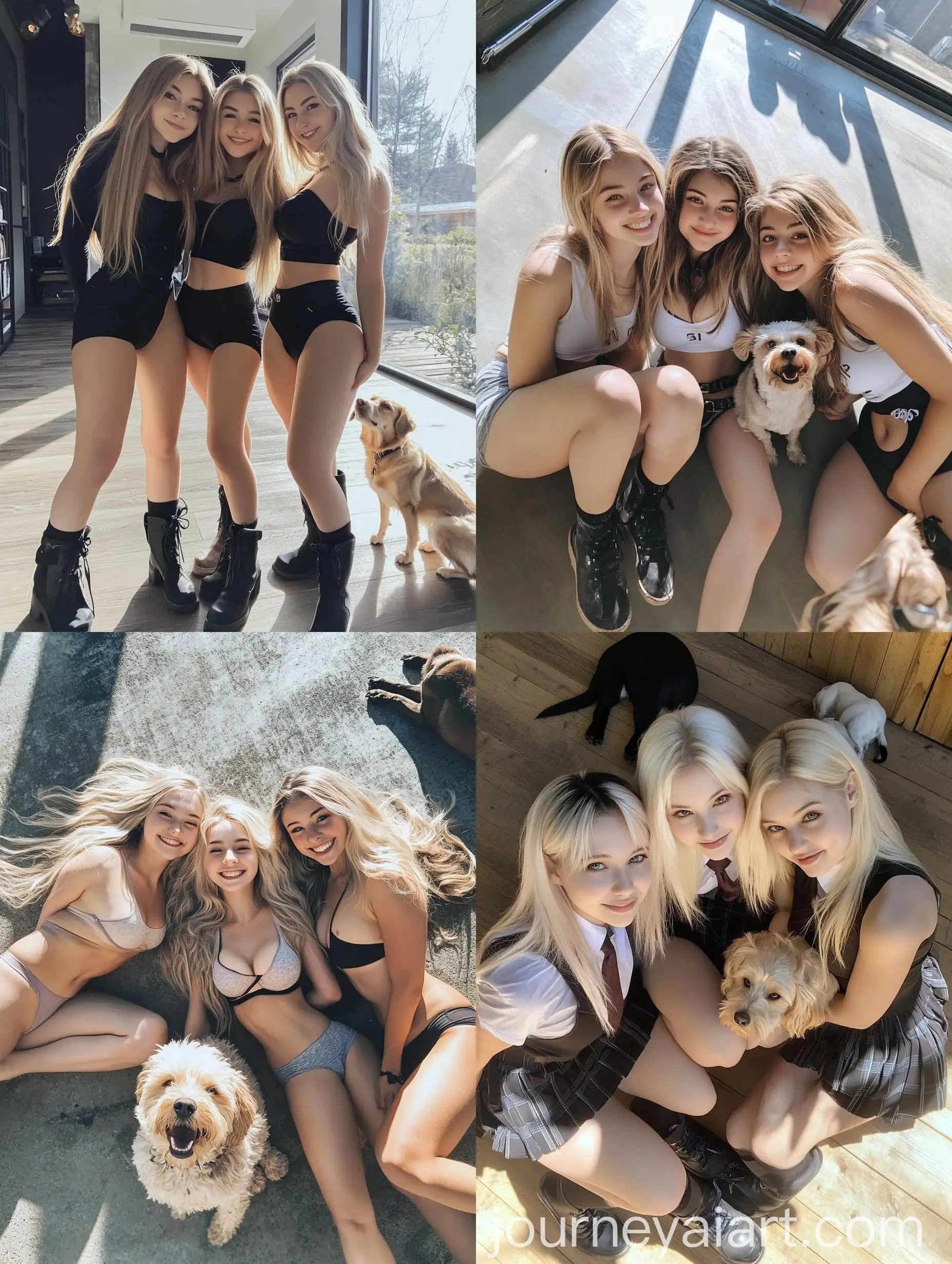 Three-Girls-in-School-Uniforms-and-Gym-Outfits-Smiling-at-Gym