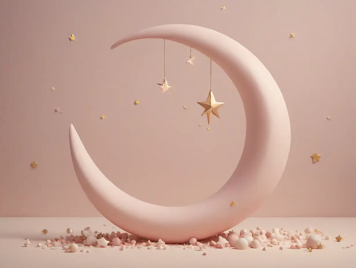 Dreamy-Pastel-Pink-Crescent-Moon-and-Star-with-Golden-Accents