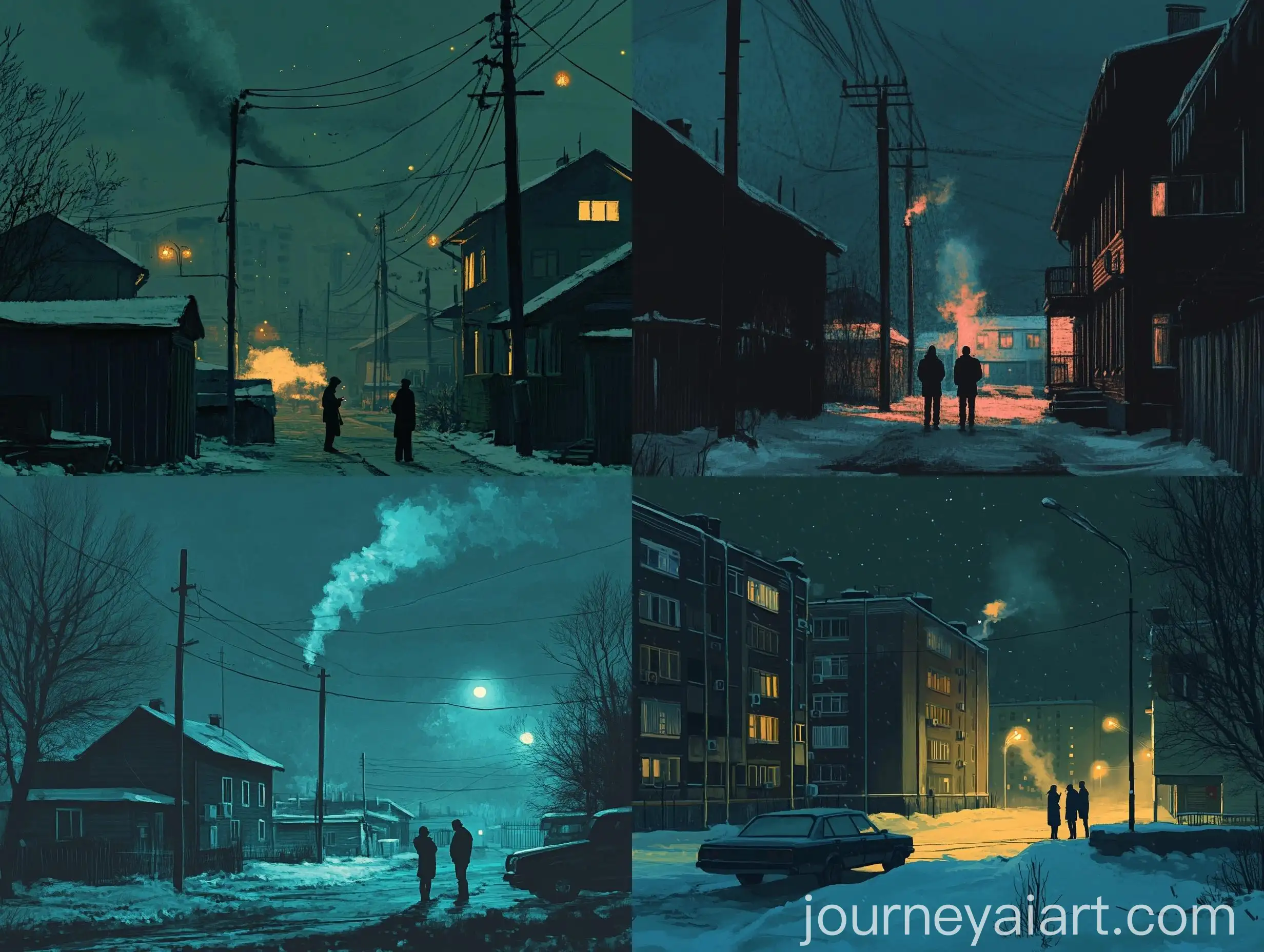 Night-Scene-with-Smokers-by-Russian-Panel-Houses