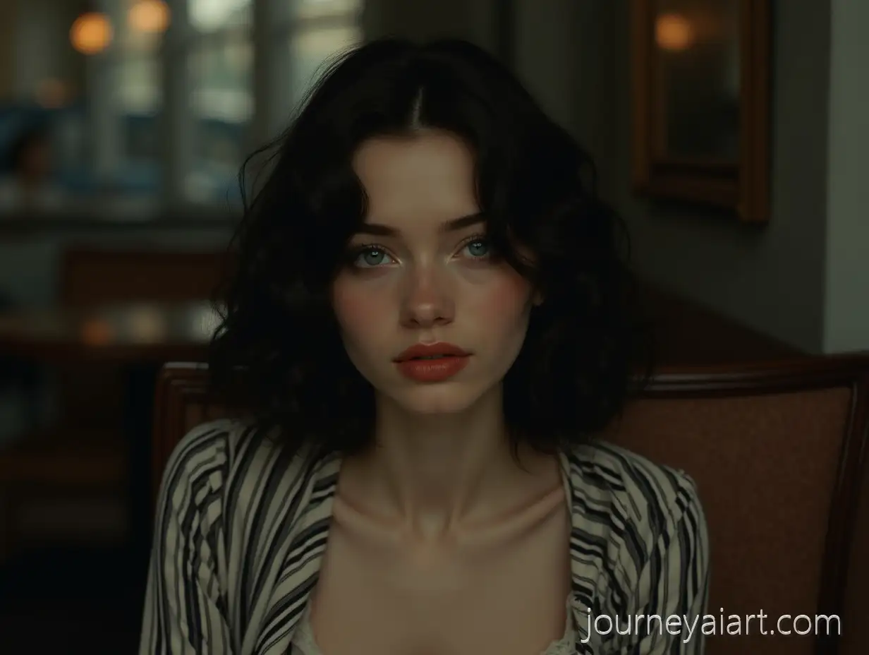 Ethereal-Vintage-Portrait-of-SemiAI-Image-Prompt-ExpansionRealistic-Female-in-Torn-Striped-Shirt-in-Cafe