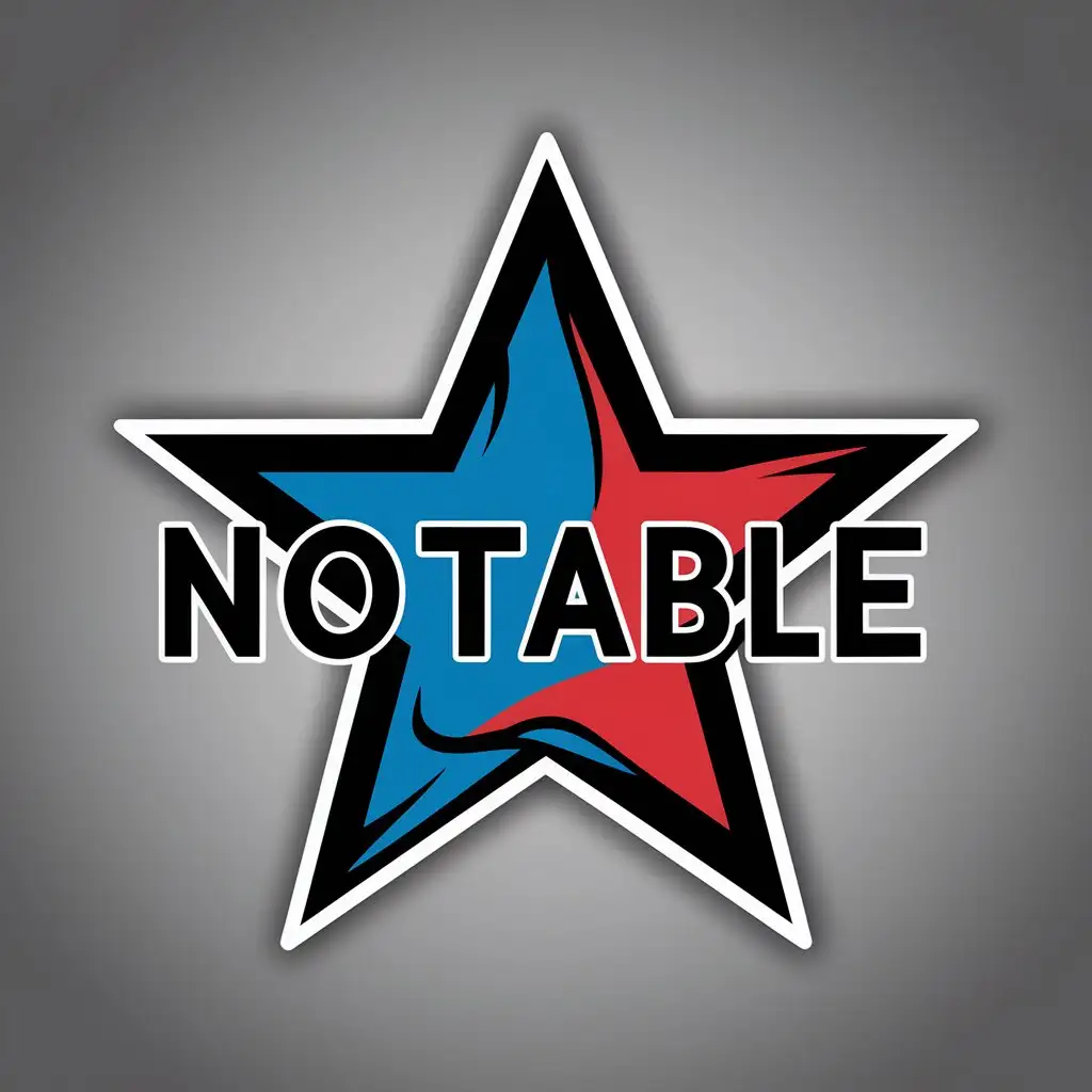 LOGO Design for NOTABLE Star Symbol in Blue Red and Black with White Outline on Clear Background