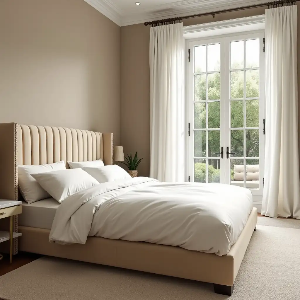 Elegant-Velvet-Bed-in-Pashmina-AF100-Bedroom-with-Garden-View