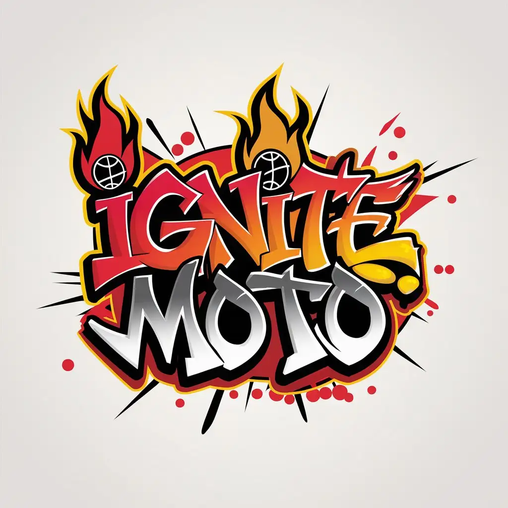 LOGO Design for IgniteMoto GraffitiStyle Font with Flames Globe Red Orange Yellow Black White