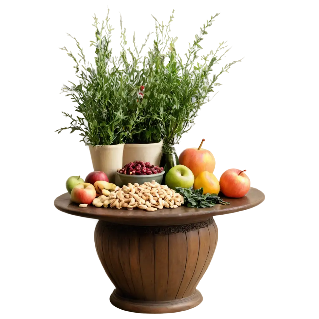 HaftSeen-Table-PNG-Image-Vibrant-Nowruz-Celebration-with-Fresh-Greenery-and-Traditional-Items