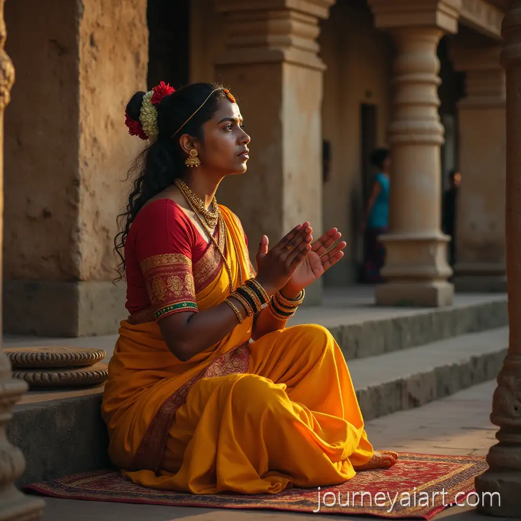 Kerala-Woman-Praying-in-Traditional-Temple-Setting