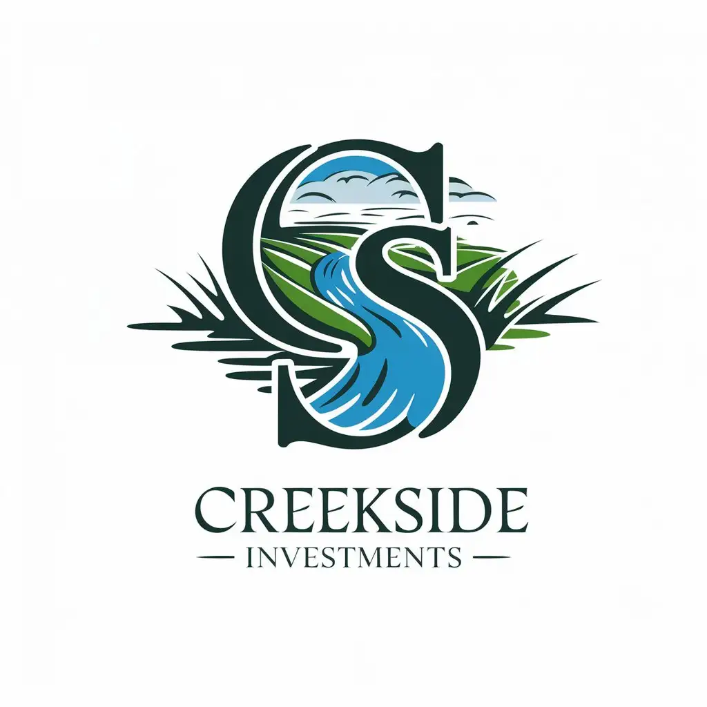 LOGO Design For Creekside Investments Letter C and S with Creek in Realistic Blue and Green