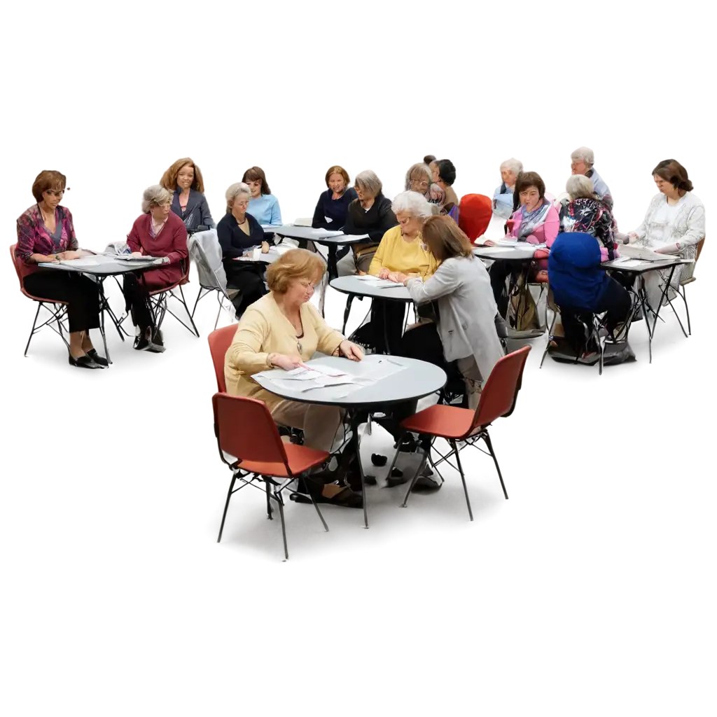 Room-Full-of-Quilters-at-Small-Round-Tables-in-a-Lecture-HighQuality-PNG-Image-for-Creative-and-Educational-Use