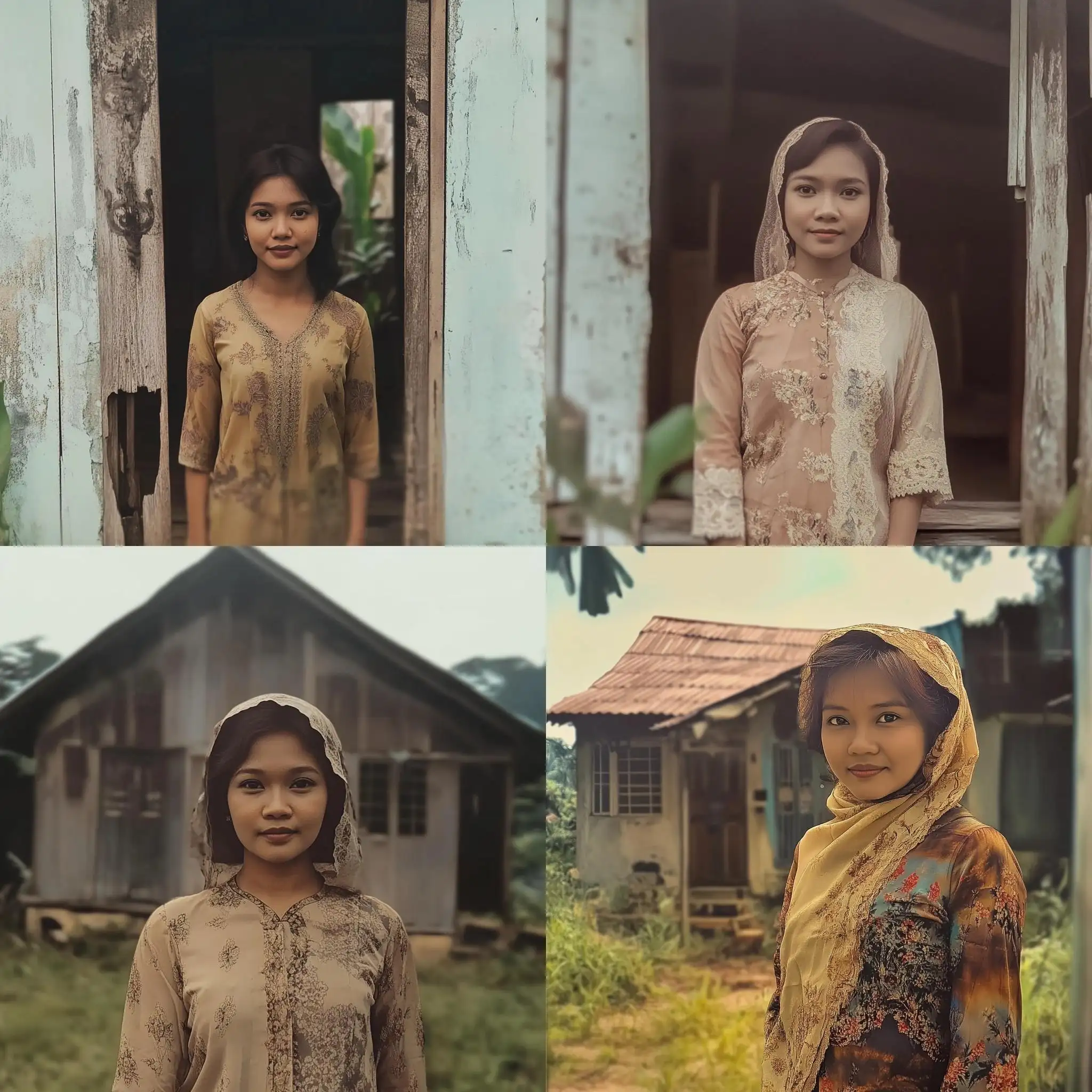 Lady-in-Baju-Kurung-Standing-in-Front-of-Rustic-House