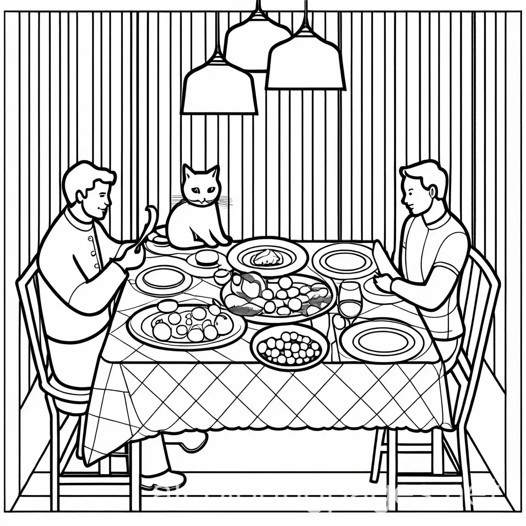 Man-Eating-Fish-Dinner-with-Cat-Coloring-Page