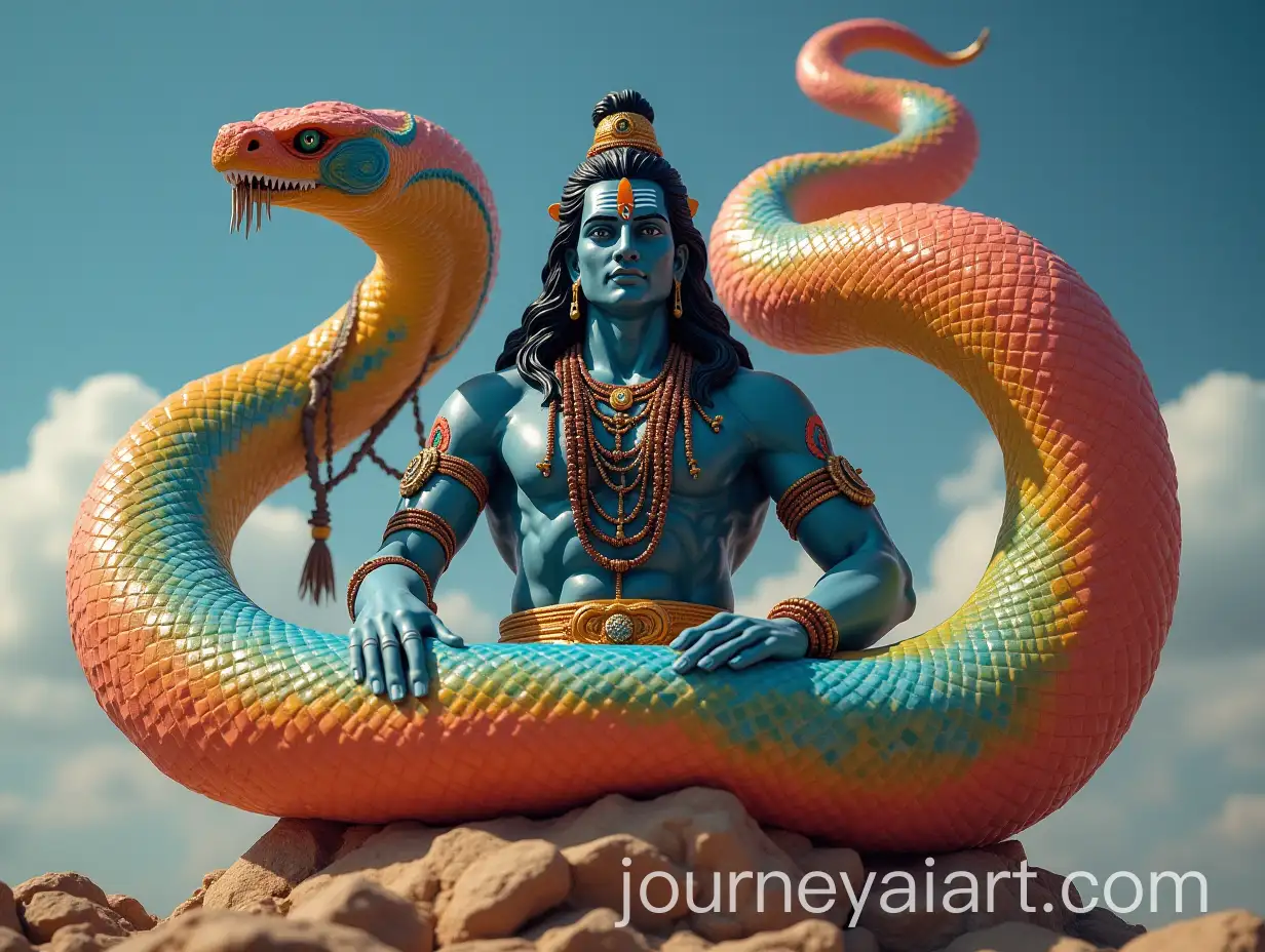 Lord-Mahadev-with-Giant-RainbowColored-Snake-in-Divine-Setting