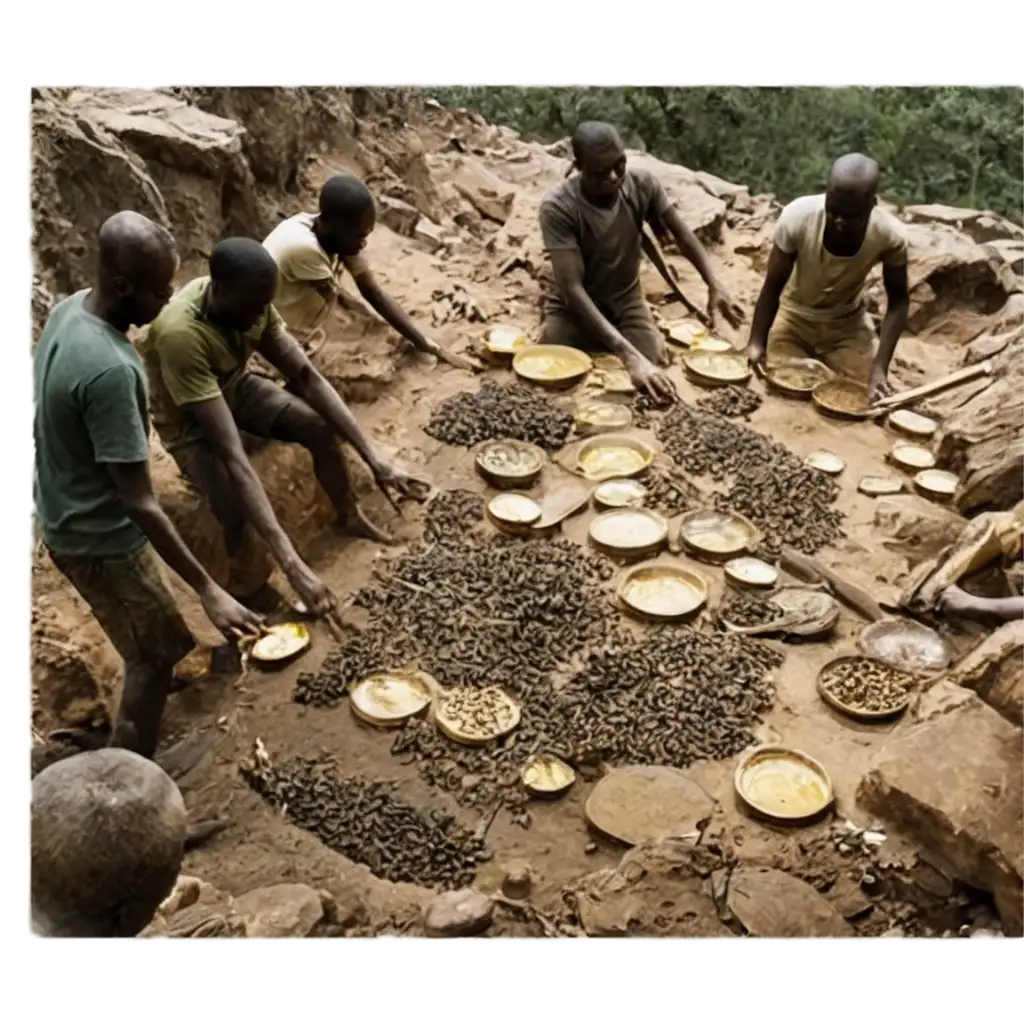 African artisanal miners processing gold