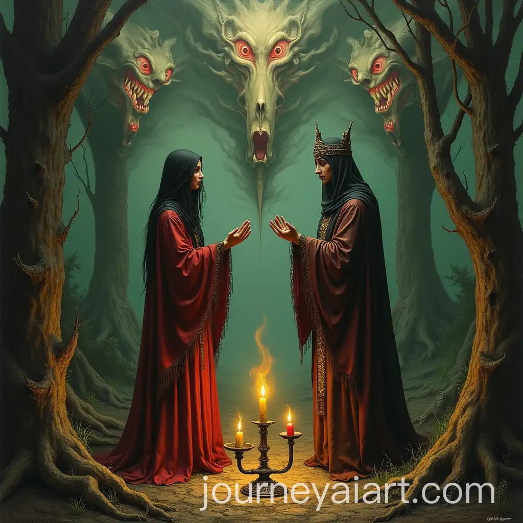 Medieval-Occult-High-Priestess-and-Priest-Performing-Ritual-inAI-Image-Prompt-Expansion-Twisted-Forest