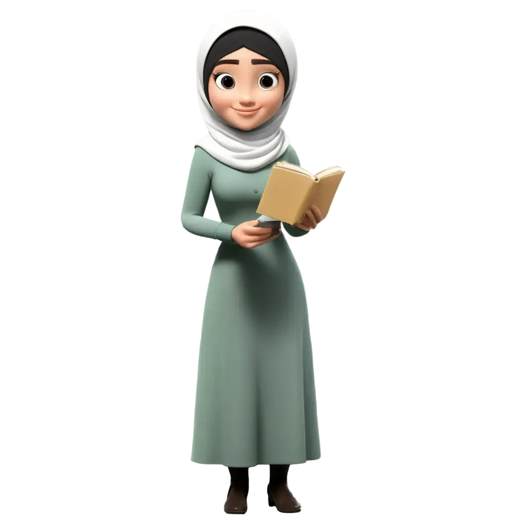 Funny-Cartoon-PNG-Image-of-a-Muslim-Woman-Enjoying-Reading-a-Book-Perfect-for-Digital-Projects