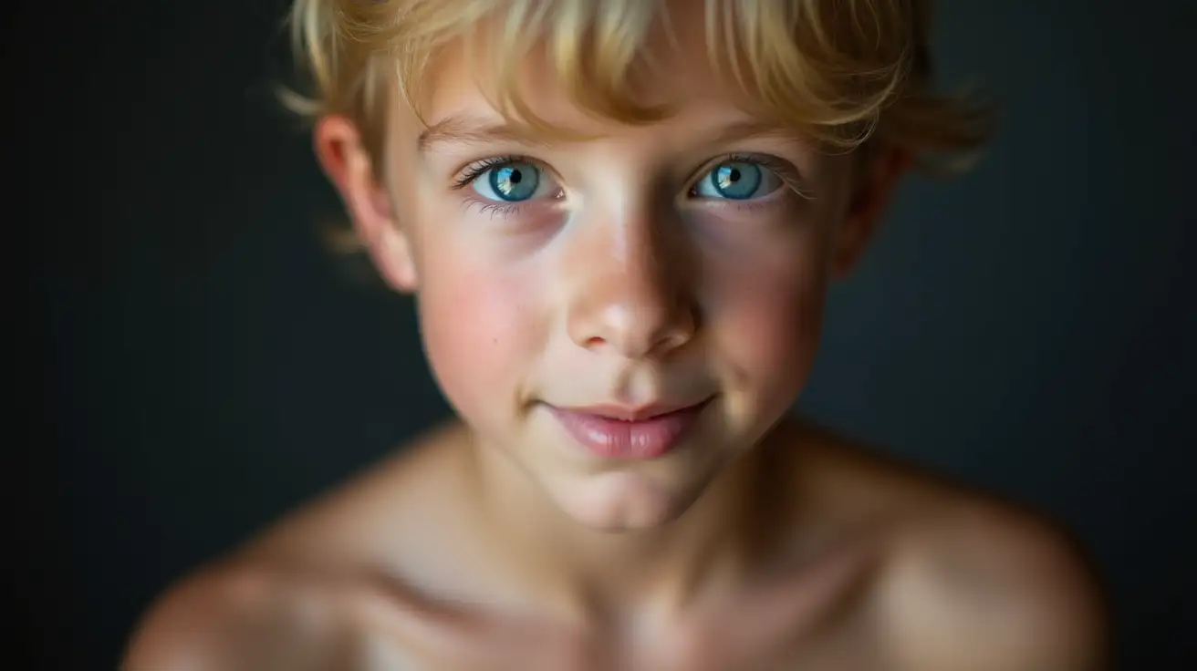 Portrait-of-Shirtless-Boy-with-Blue-Eyes-and-Blond-Hair-in-Studio