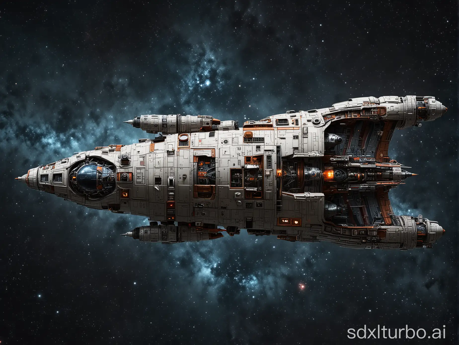 top down space ship with no background