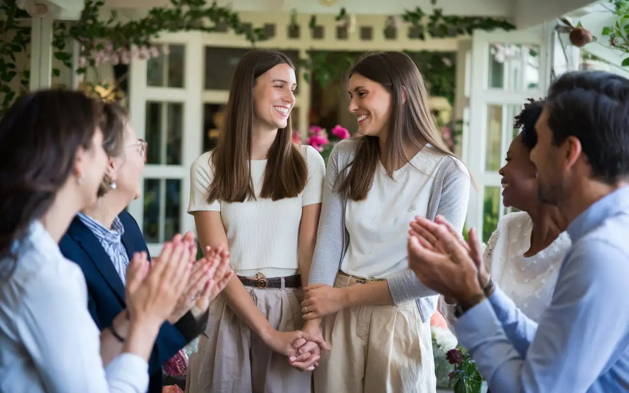 Proud Mother Celebrating Her Daughters in a Garden Parlour