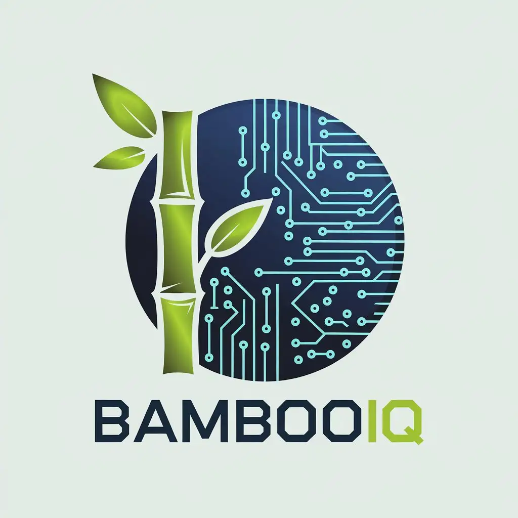 LOGO Design for BambooIQ Playful Bamboo Technology Theme in Vibrant Green and Modern Blue