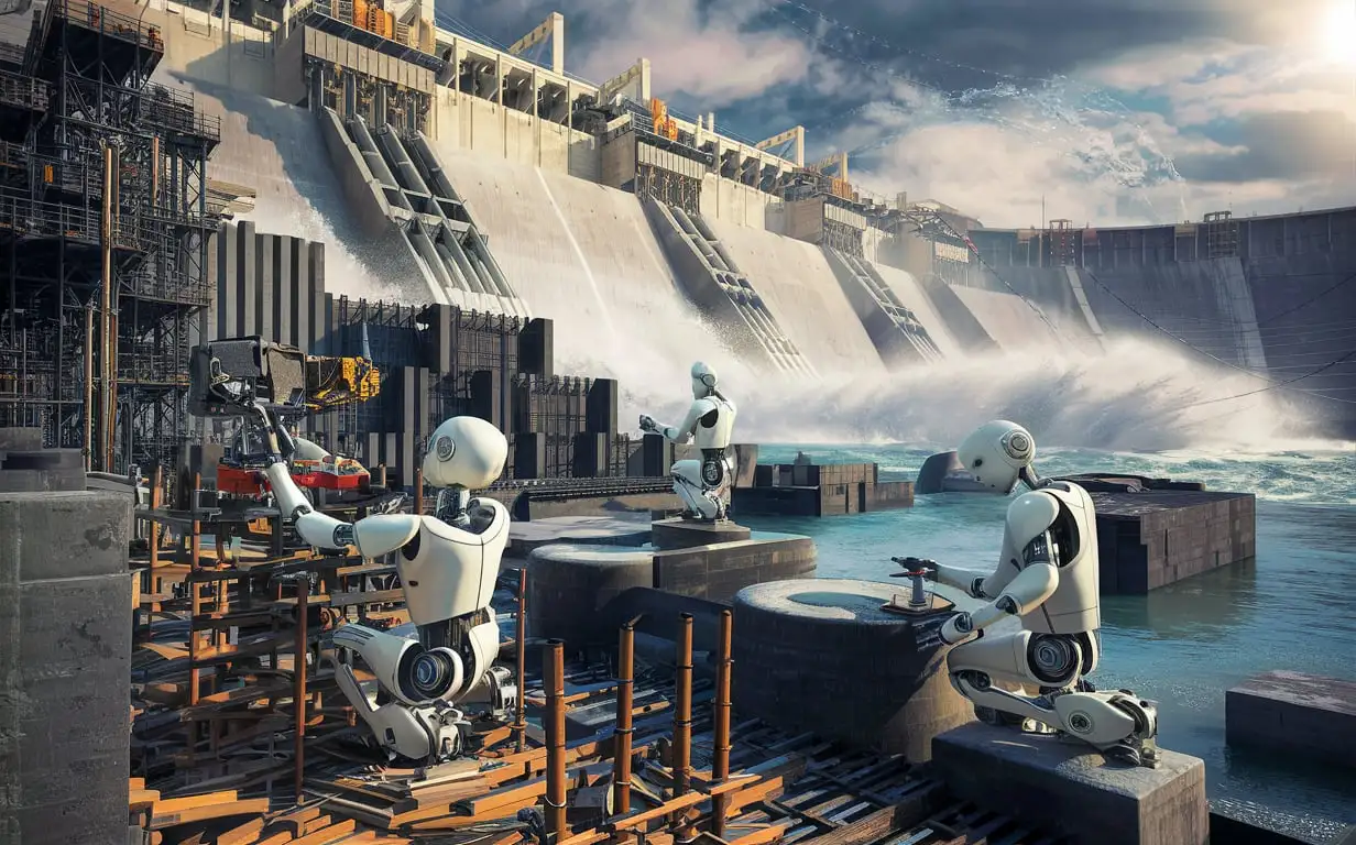 Massive Hydroelectric Dam Construction by AI Robots