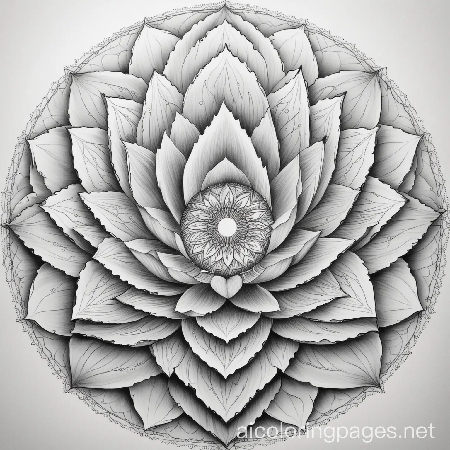 3rd eye symbol lotus petal chakra mandala art White and greyscale, Coloring Page, black and white, line art, white background, Simplicity, Ample White Space. The background of the coloring page is plain white to make it easy for young children to color within the lines. The outlines of all the subjects are easy to distinguish, making it simple for kids to color without too much difficulty