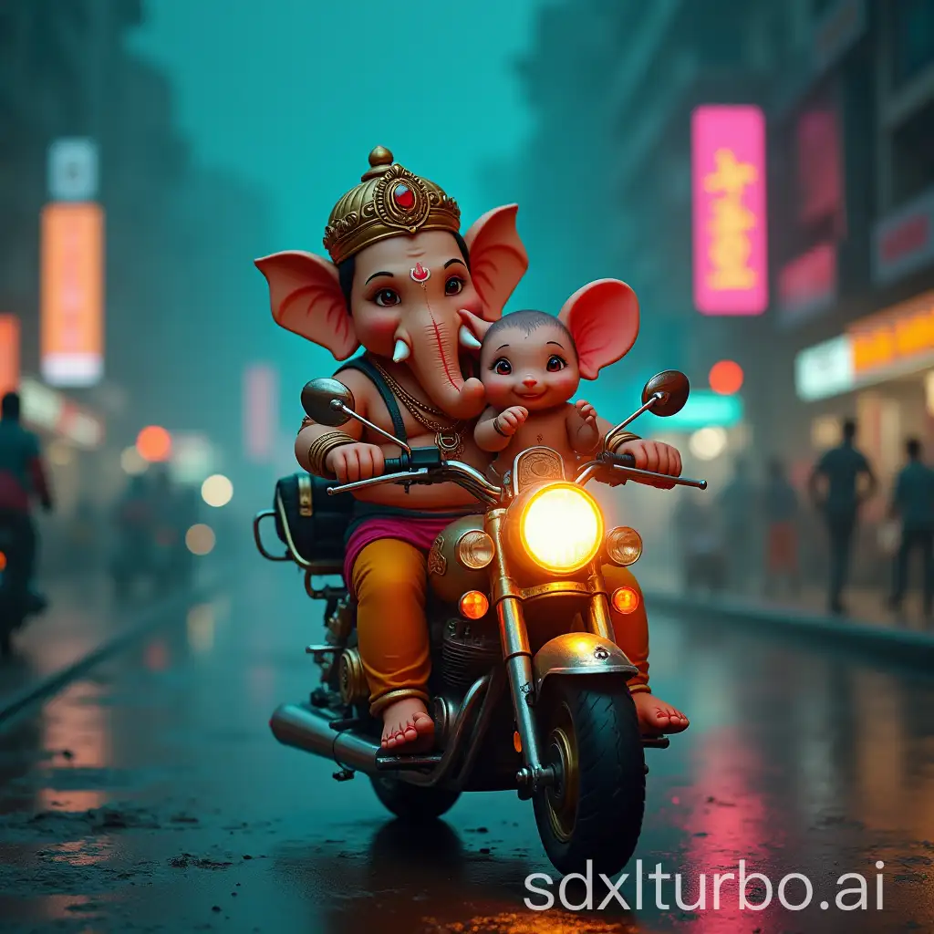 Lord-Ganesh-and-Mouse-on-Motorbike-in-Cyberpunk-Mumbai-Night