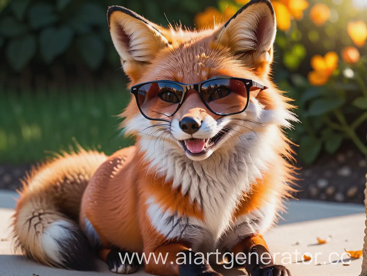 Beautiful,fox, with black sunglasses, beautiful smile,
