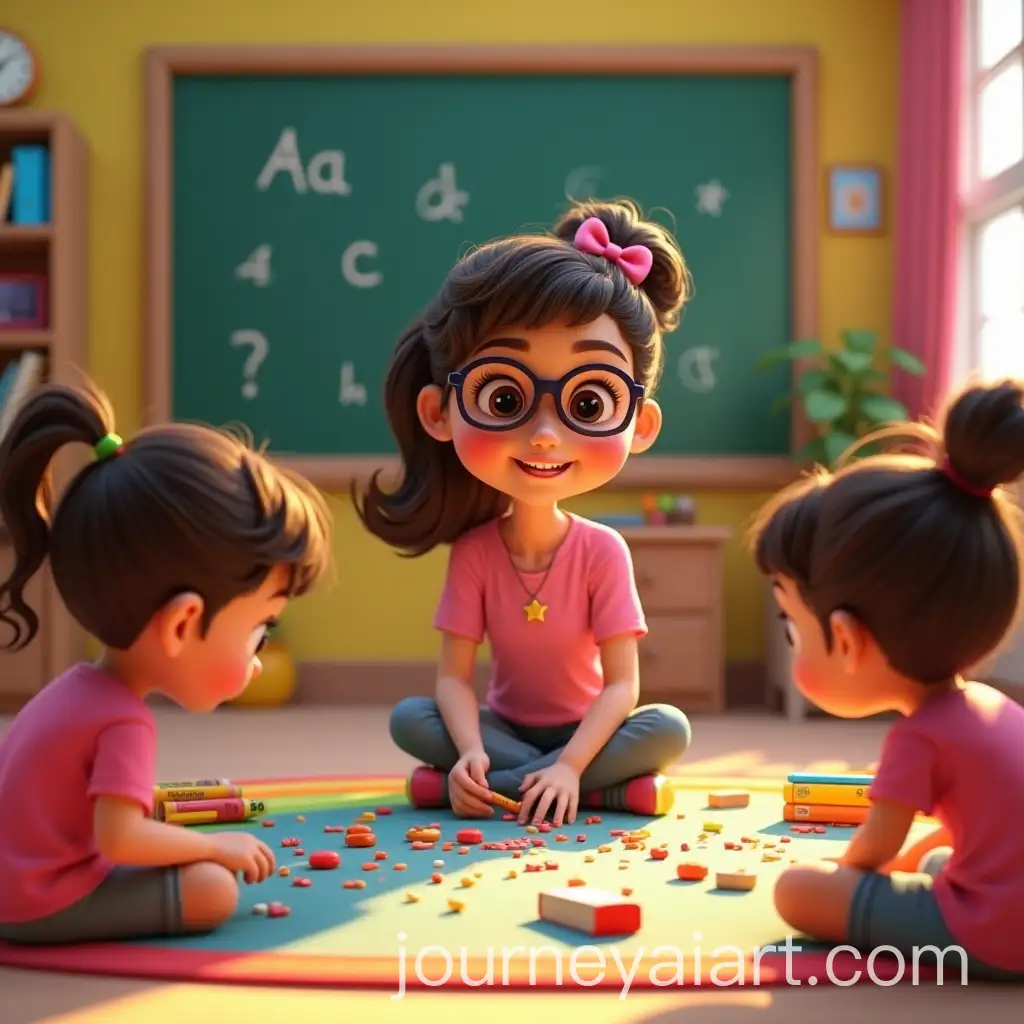 Cheerful-Classroom-Learning-with-Ms-Star-and-Children-in-Pixar-Style