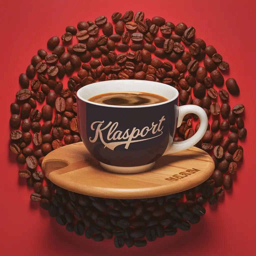 Coffee Cup with KLASPORT Logo on Red Background