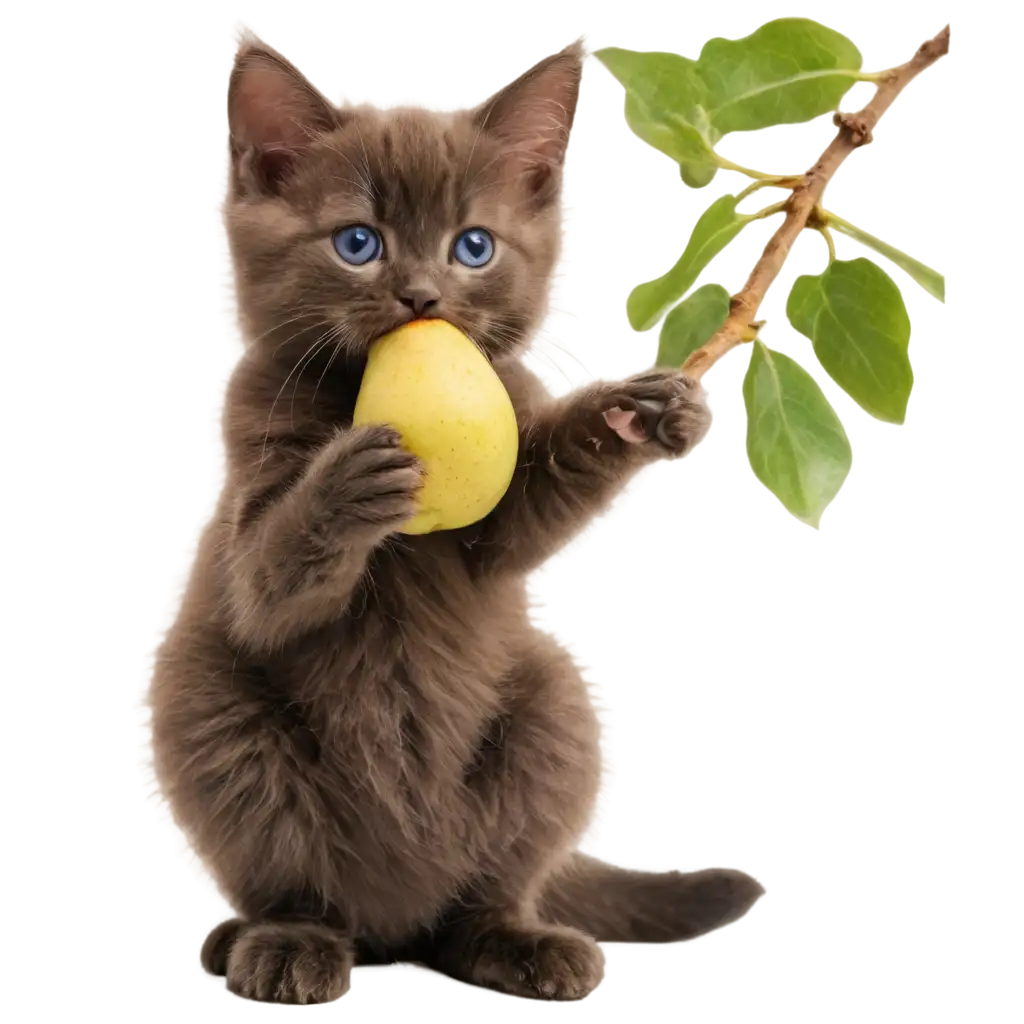 Adorable-Kitten-Eating-a-Pear-Tree-HighQuality-PNG-Image