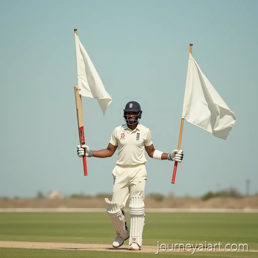 Cricket-Player-Bashar-Holding-Two-White-Flags-on-Field