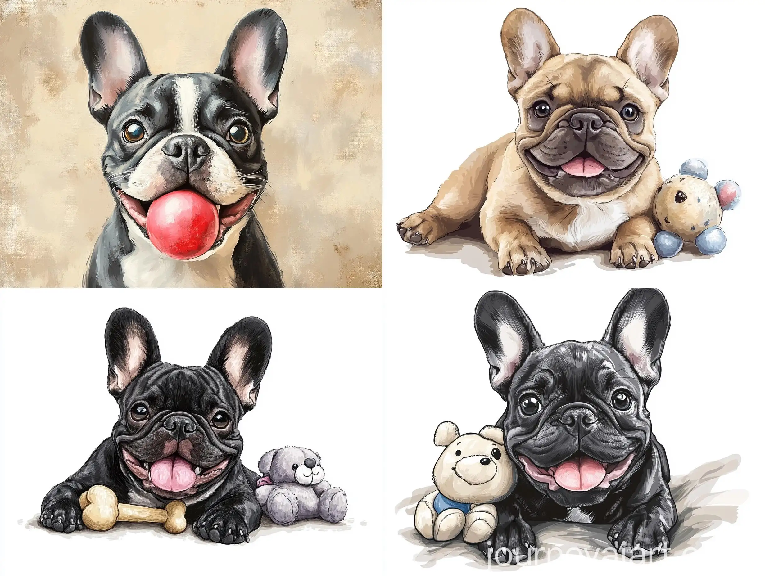Cheerful-French-Bulldog-Playing-with-Toy-Cartoon-Style-Drawing