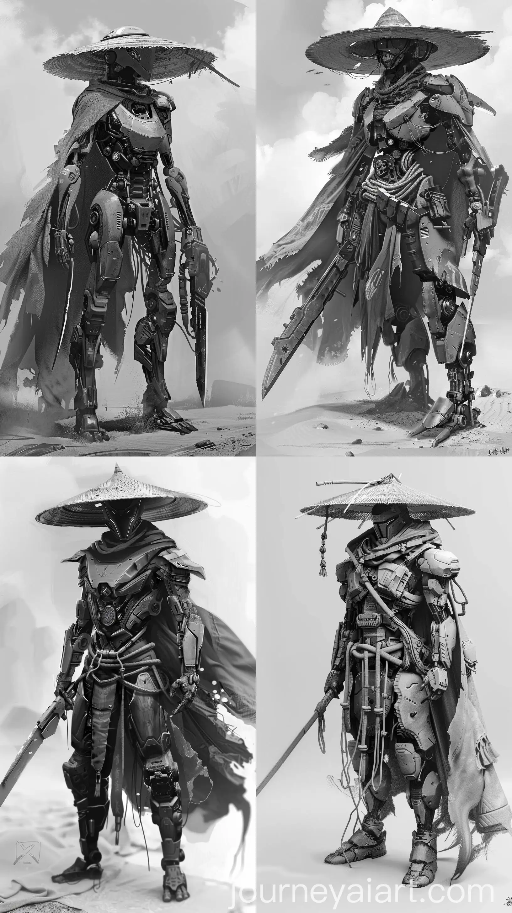 Cyberpunk-Mecha-Warrior-with-Straw-Hat-and-Long-Knife