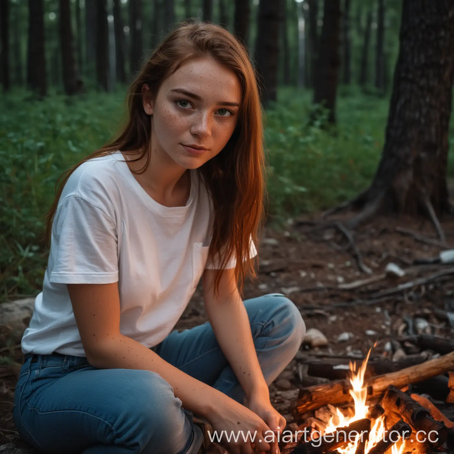 Freckled-Girl-by-Night-Campfire-in-Forest