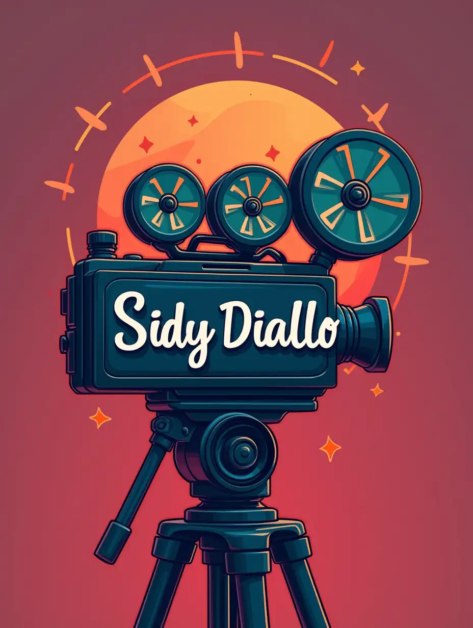 Create an image logo with beautiful colors and camera caption directed by write SIDY DIALLO on the logo with filmmaking signs