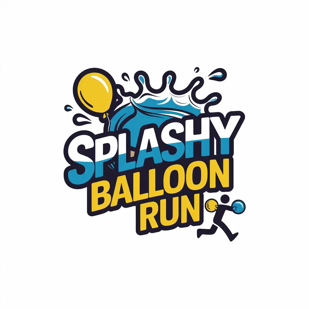 LOGO Design For Splashy Balloon Run Vibrant Yellow Blue with Balloon and Water Splash Theme