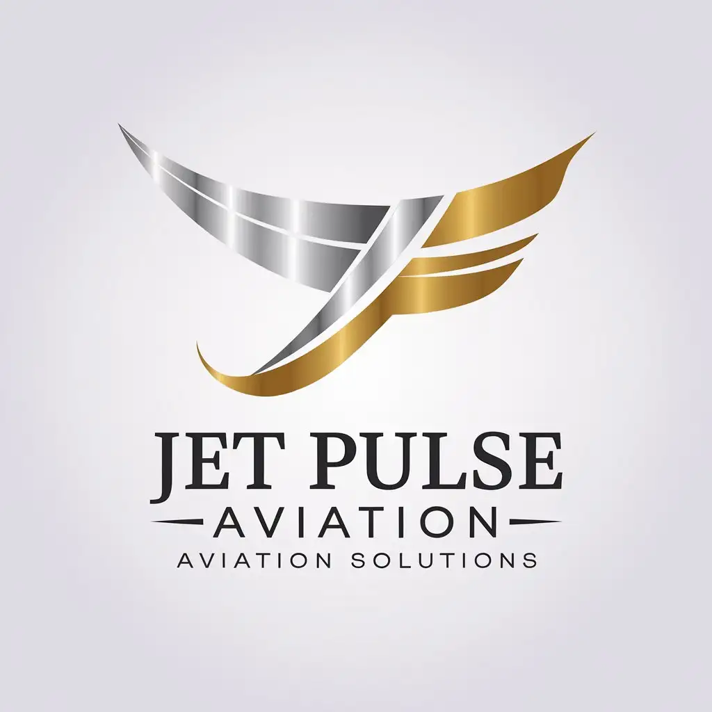 LOGO Design for Jet Pulse Aviation Premium Minimalist Design with Metallic Silver and Gold Tones Featuring a Sleek Plane Wing