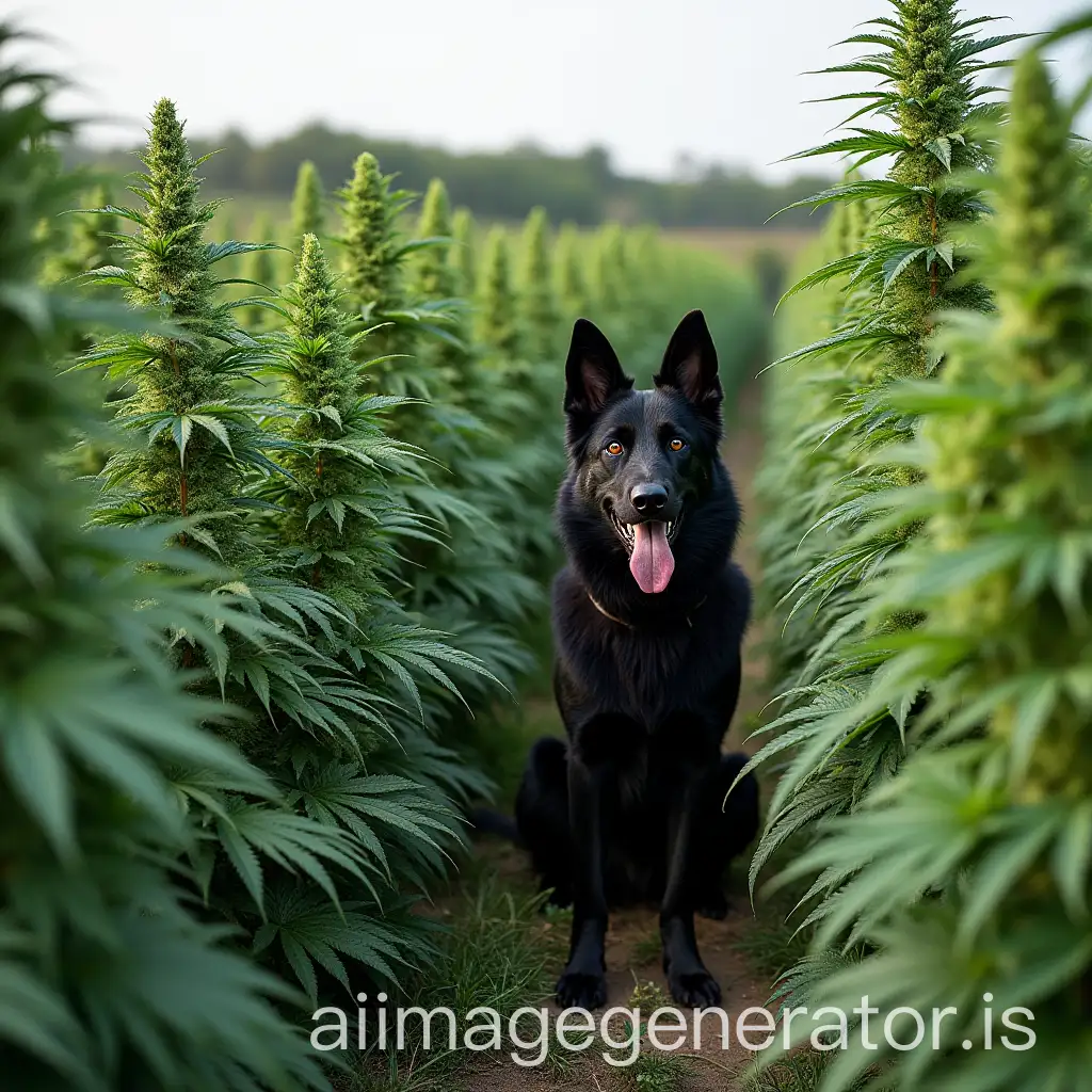 Hemp-Bush-Guarded-by-a-Black-Shepherd-Dog