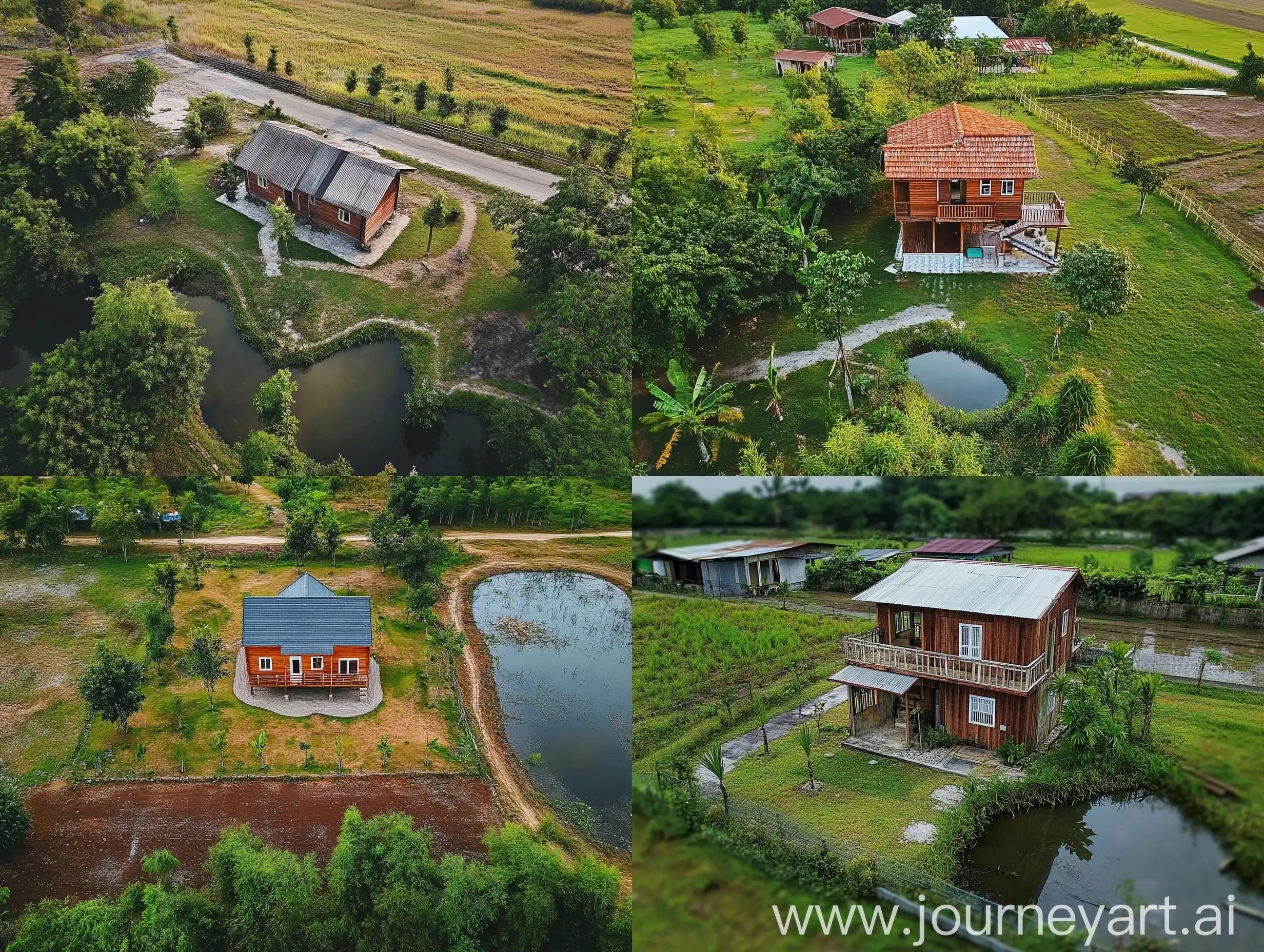 Detailed-Birds-Eye-View-Photograph-of-Small-TwoStory-Wooden-House