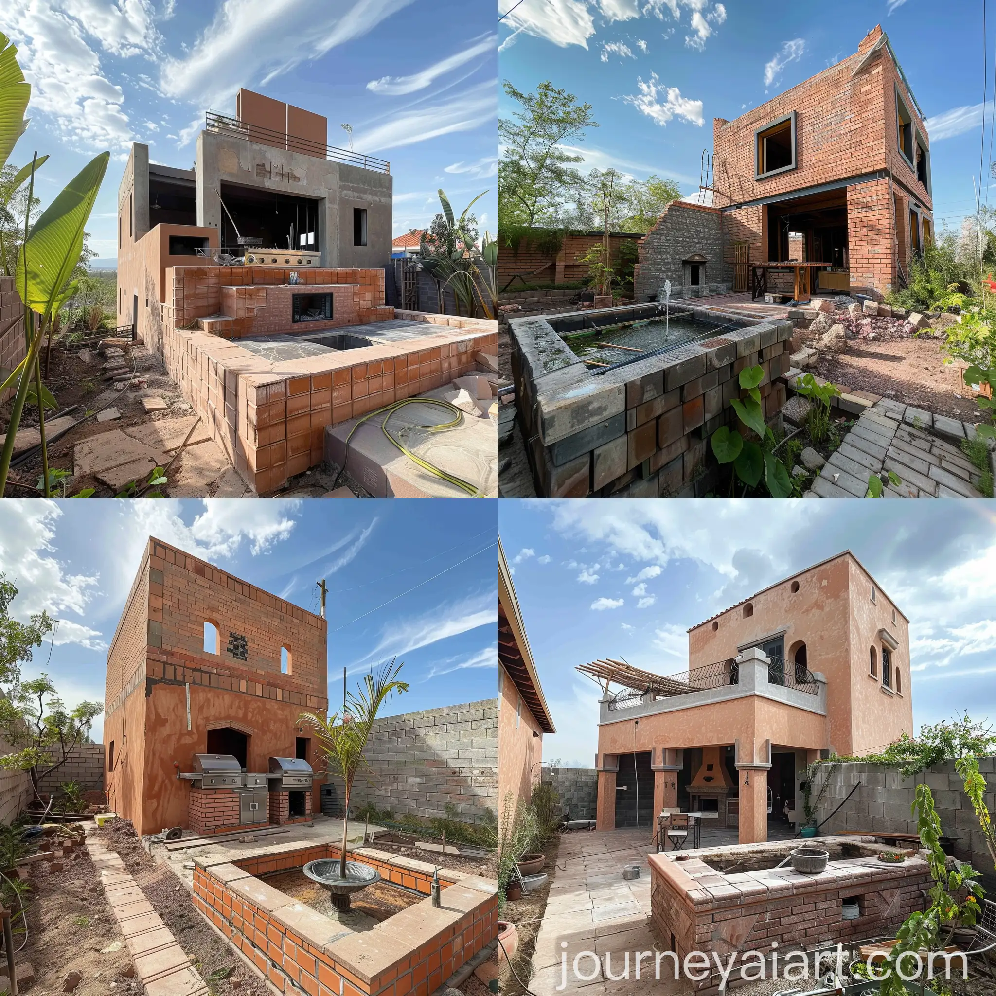 Home-Backyard-Design-with-Brick-Barbecue-and-Fountain