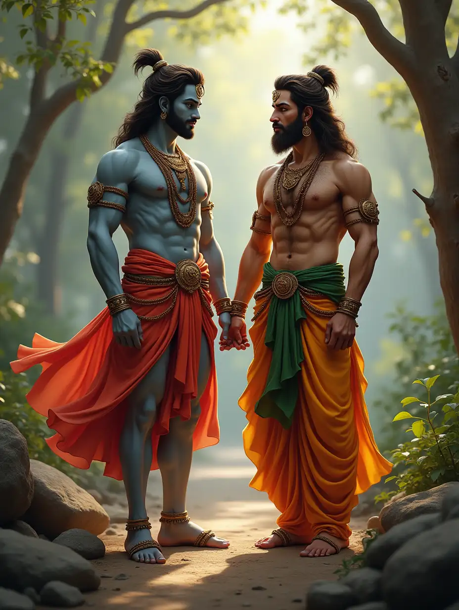 Shree Ram and Shree Hanuman standing , nature background