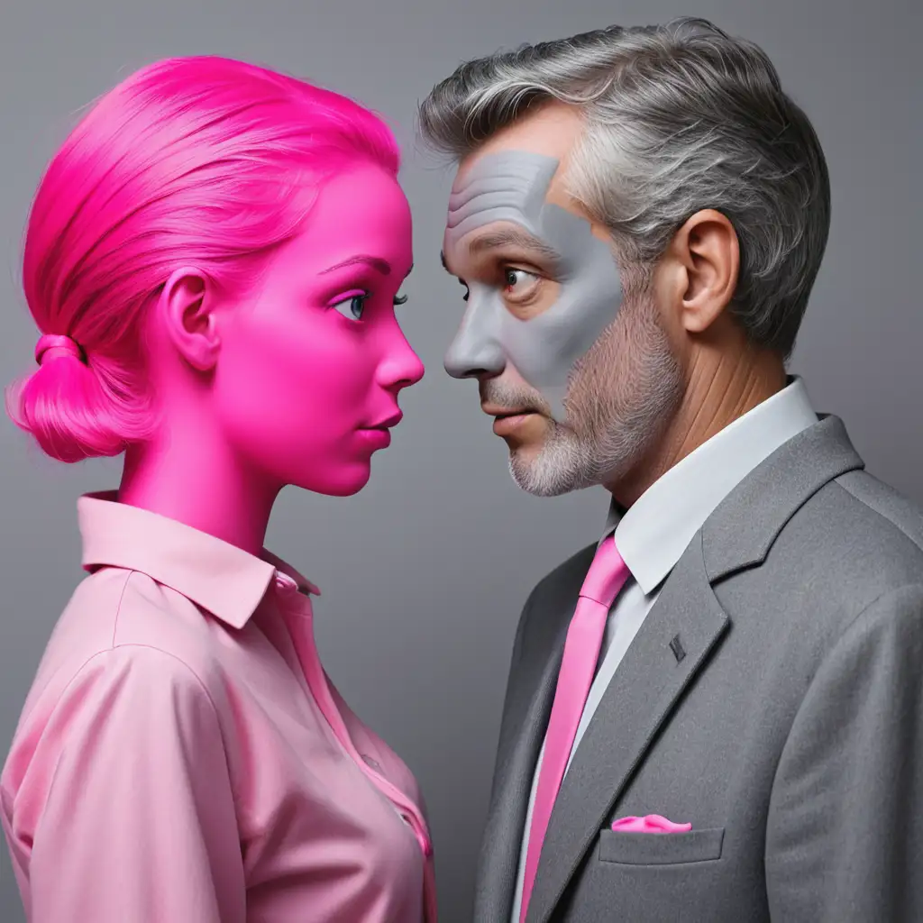 Grey Guy and Pink Girl in Urban Setting