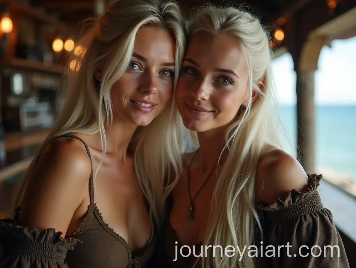 Two-Beautiful-Medieval-Tavern-Wenches-with-Platinum-Blonde-Hair-by-the-Sea